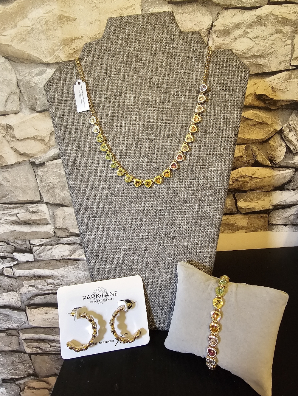 Park Lane Sparkle Box Set Multicolor Heart Necklace and Bracelet Set - Gold Tone